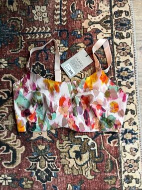 knix Floral Band Crop Bralette in Taupe and Blush